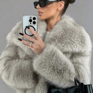 SOLD // Grey Faux Fur Coat